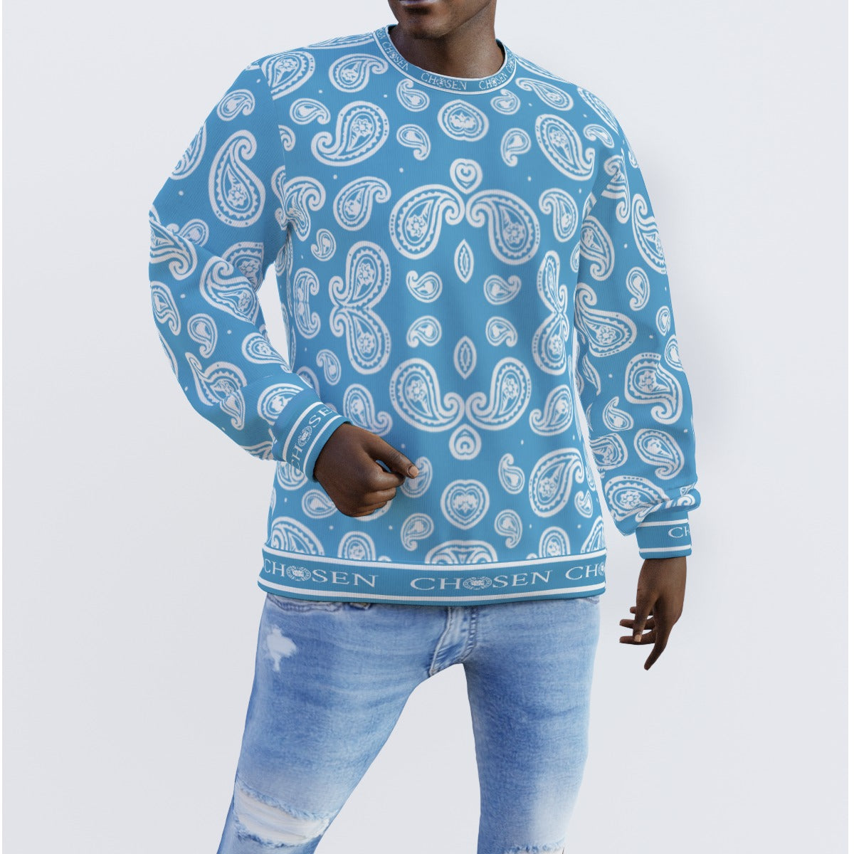 Chosen Baby Blue Paisley Bandanna Sweater