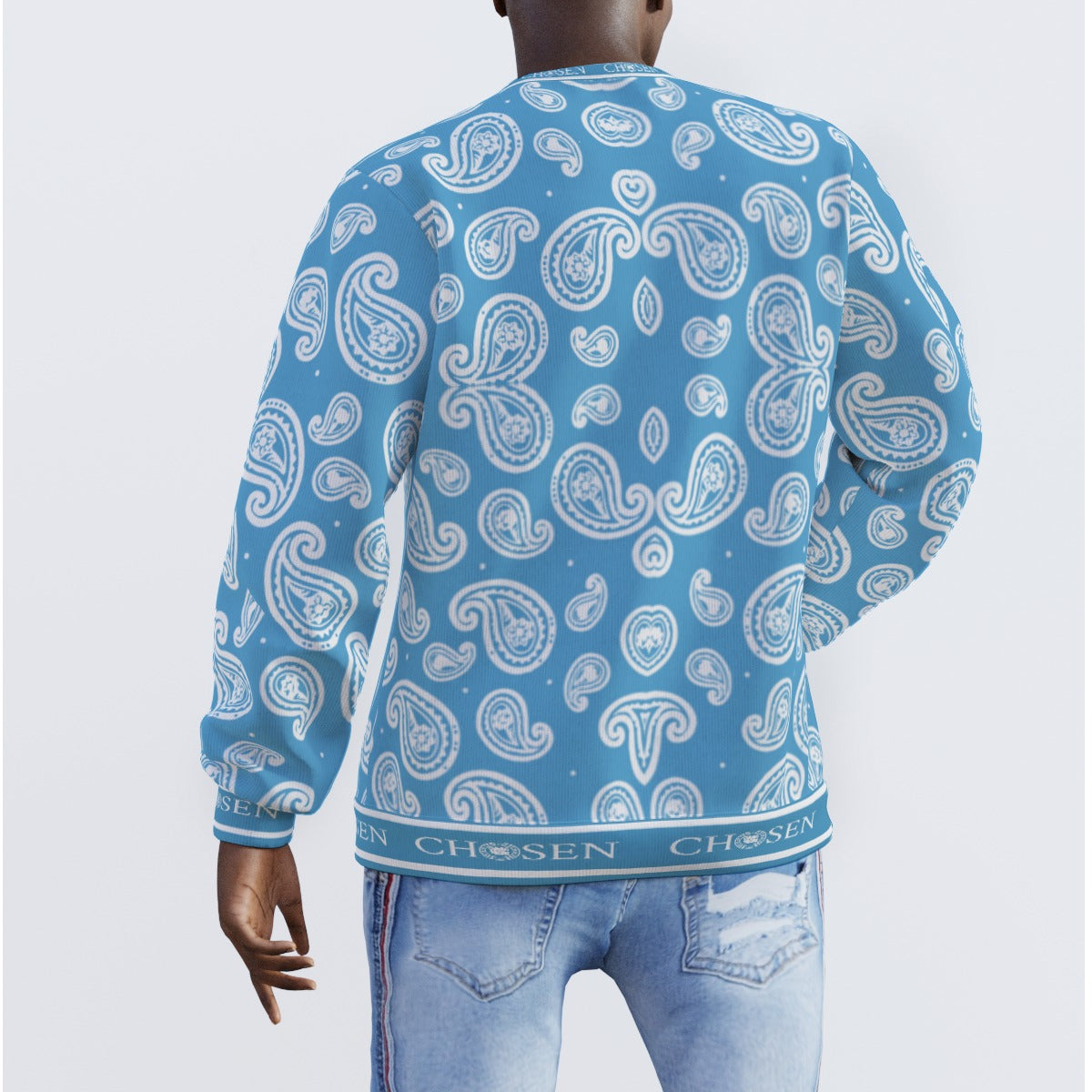 Chosen Baby Blue Paisley Bandanna Sweater