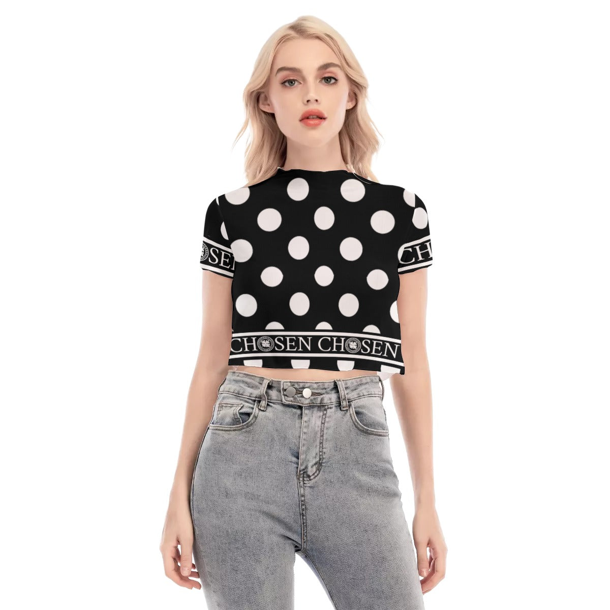 Chosen Black & White Polka Dot Women's Crop Top