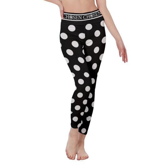 Chosen Black & White Polka Dot Women's High Waist Leggings