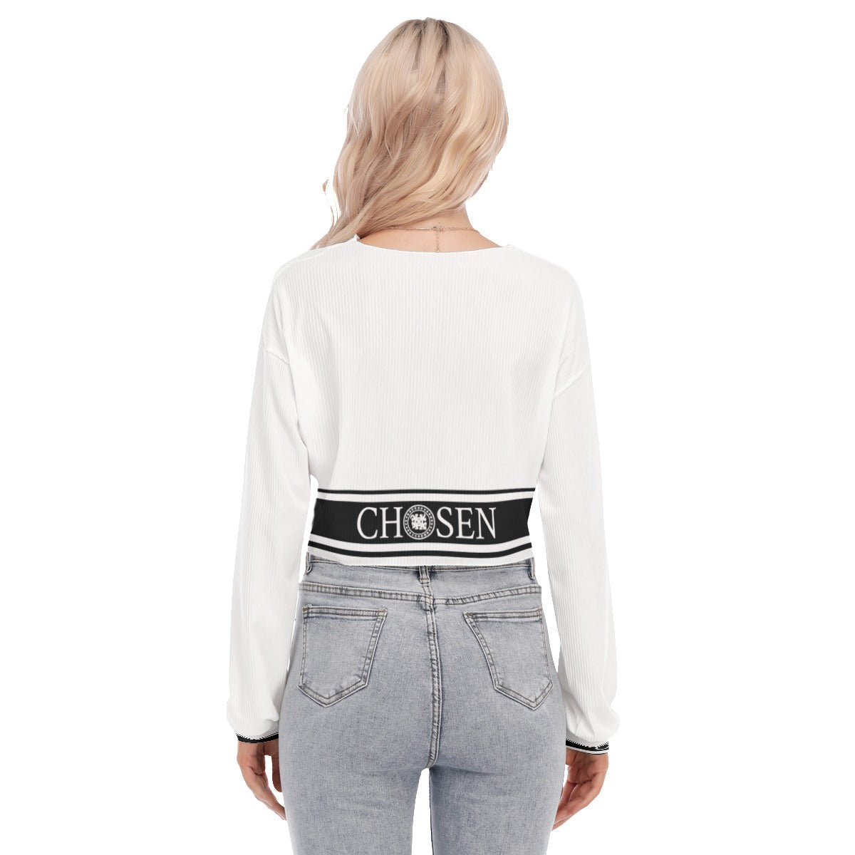 Chosen White V-neck Cropped Long Sleeve